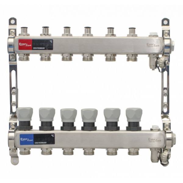 Set distribuitor INOX cu aerisitor manual si robinet de golire 1" - 6 cai