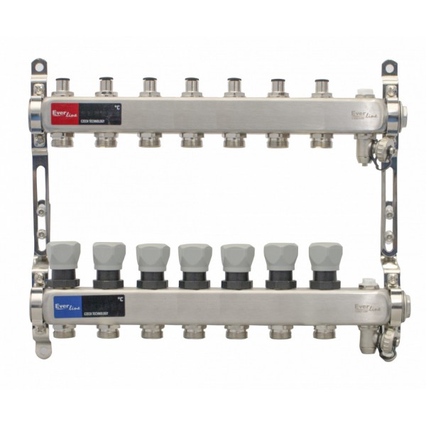Set distribuitor INOX cu aerisitor manual si robinet de golire 1" - 7 cai