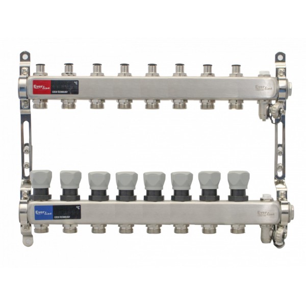 Set distribuitor INOX cu aerisitor manual si robinet de golire 1" - 8 cai