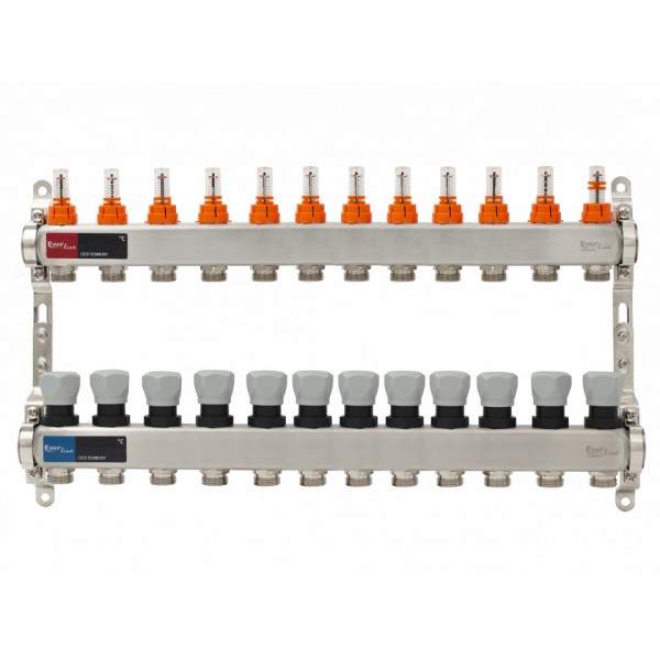 Set distribuitor INOX cu debitmetre 1"- 12 cai