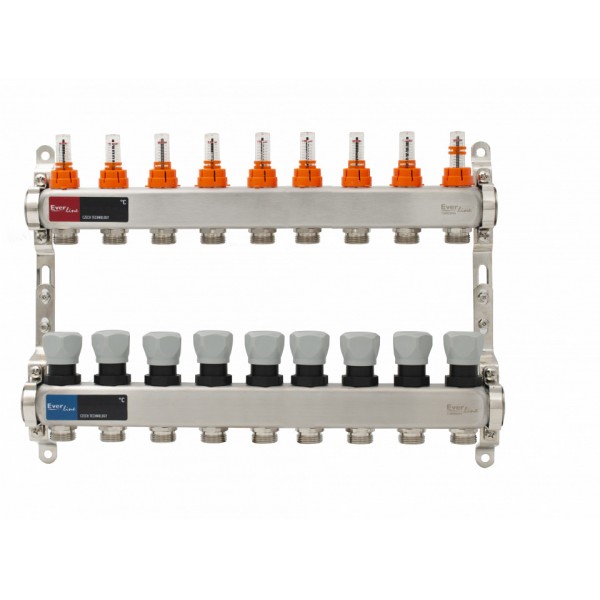 Set distribuitor INOX cu debitmetre 1"- 9 cai