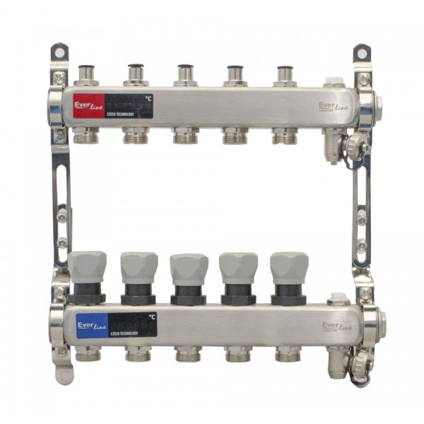 Set distribuitor INOX cu aerisitor manual si robinet de golire 1" - 5 cai