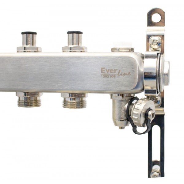 Set distribuitor INOX cu aerisitor manual si robinet de golire 1" - 8 cai