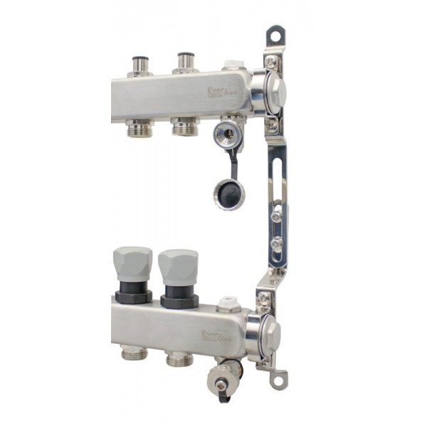 Set distribuitor INOX cu aerisitor manual si robinet de golire 1" - 9 cai