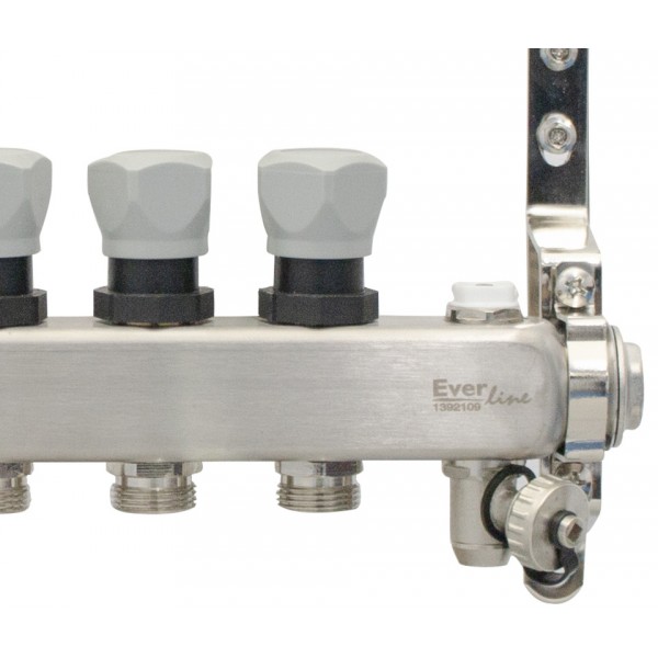 Set distribuitor INOX cu debitmetre, aerisitor manual si robineti de golire 1"- 2 cai