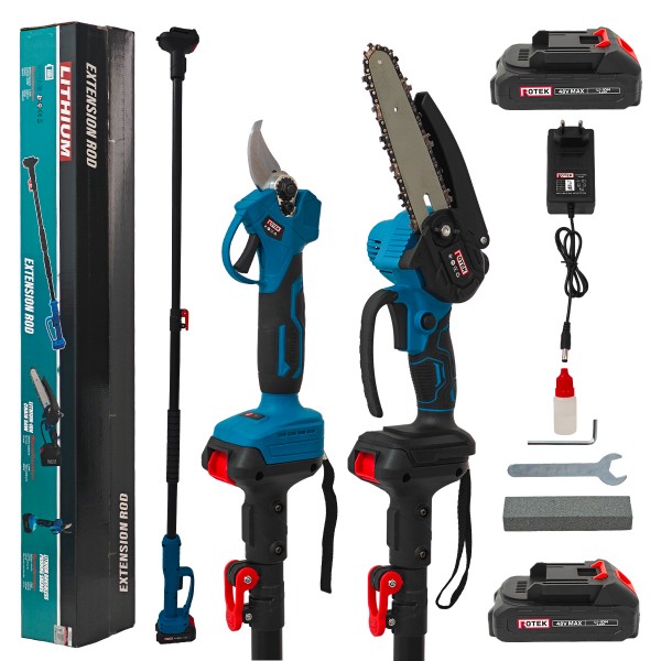 Set foarfeca gradina si mini-drujba, ROTEK, Brat telescopic 2,13 metri , 48 V, 8 Ah, Model nou, Brushless