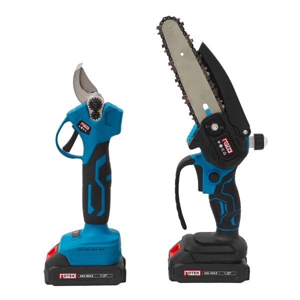 Set foarfeca gradina si mini-drujba, ROTEK, Brat telescopic 2,13 metri , 48 V, 8 Ah, Model nou, Brushless