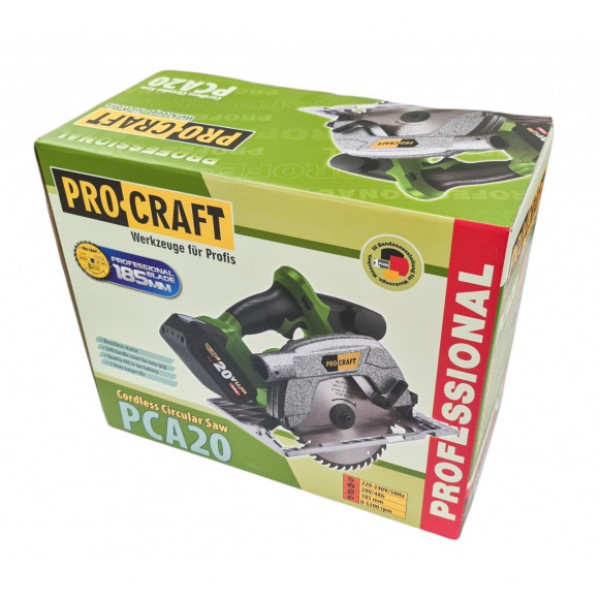 Circular pe acumulator Procraft PCA20, 20V, 4Ah, Brushless, panza 185 mm, pornire lenta ( Acumulatorul nu este inclus)