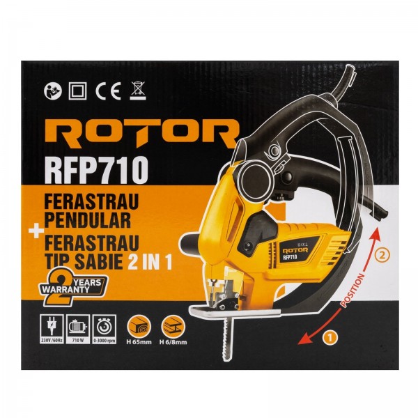 Fierastrau 2in1 Pendular+Sabie Rotor RFP710, 710W, 3000RPM, Taiere lemn 65mm, Taiere otel 8mm