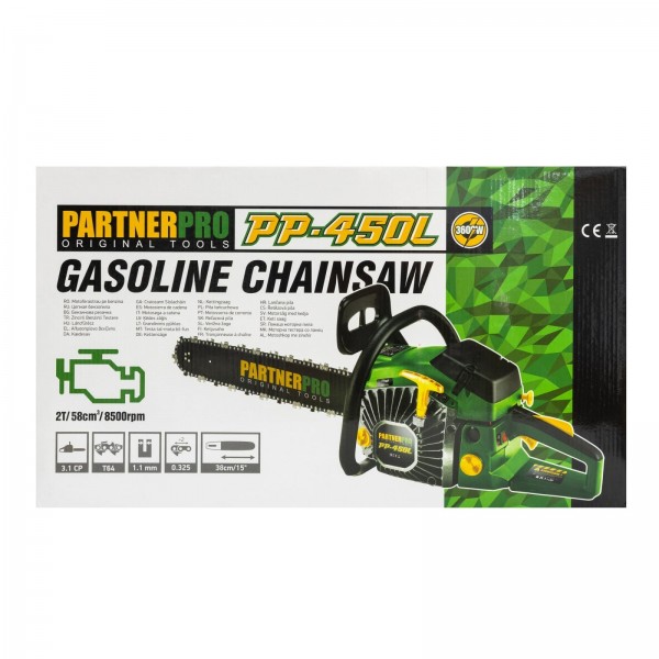 Drujba pe benzina PARTNERPRO PP-450L, 3.1CP, lama 38cm, 8500rpm, motor 2T