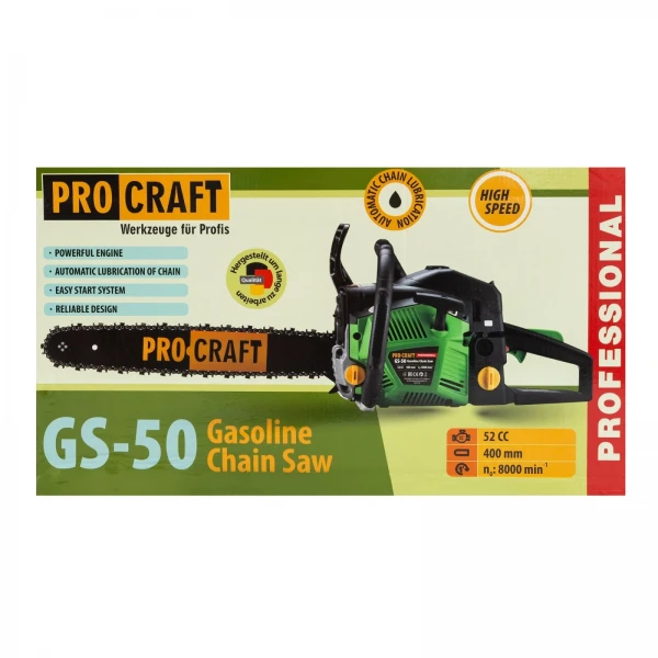 Motofierastrau (drujba) pe benzina PROCRAFT GS-50, Lama 40cm, 52CC, 8000 RPM