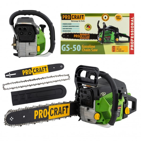 Motofierastrau (drujba) pe benzina PROCRAFT GS-50, Lama 40cm, 52CC, 8000 RPM