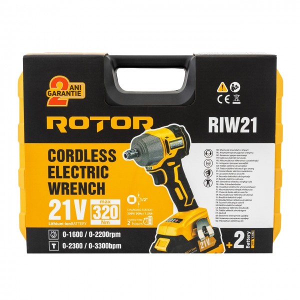 Autofiletanta cu impact pe acumulator ROTOR RIW21, 21 V /3 Ah, 320 Nm 2200 rot/min, 3300 BPM