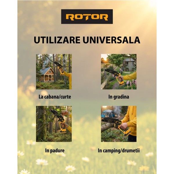 Fierastrau cu lant si acumulator ROTOR RMC21-8, 21V / 2Ah, Brushless , Ungere lanț