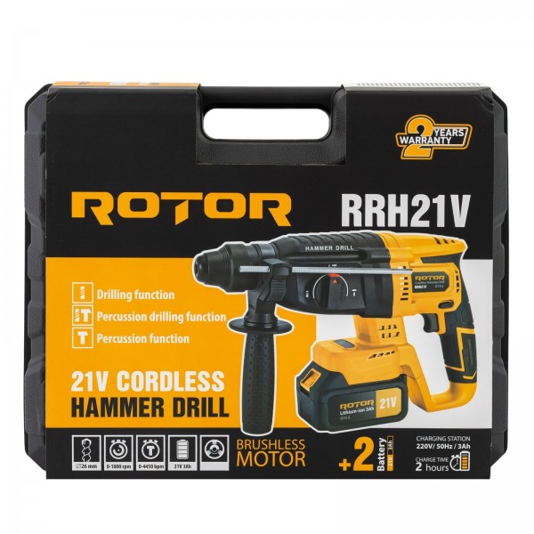 Ciocan rotopercutor cu acumulator, RRH21V ROTOR 21V/3Ah , 1800 rpm, 4450 bpm