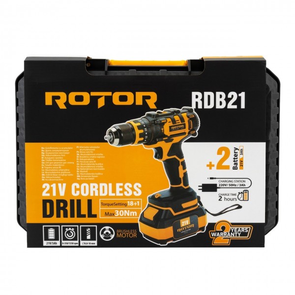 Autofiletanta pe acumulator ROTOR RDB21 21 V 3 Ah, 1350 Rotmin, 18+1, 30 Nm, Brushless