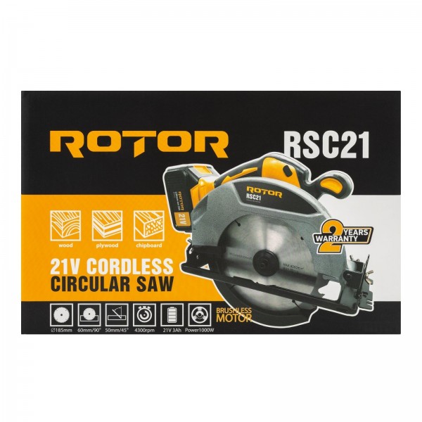 Fierastrau circular pe acumulator ROTOR RSC21, 21V/ 3Ah, 1000 W, 4300 rot/min, Brushless