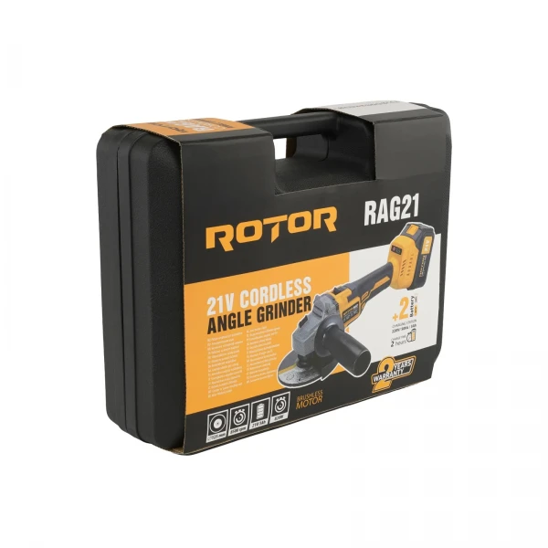 Polizor unghiular pe acumulator ROTOR RAG21 21V/3 Ah,820 W ,8500 rot/min,Brushless