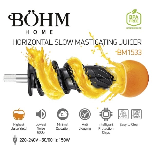 Storcator cu presare la rece pentru fructe si legume, 150 W, Material Fara BPA, BÖHM BM1533