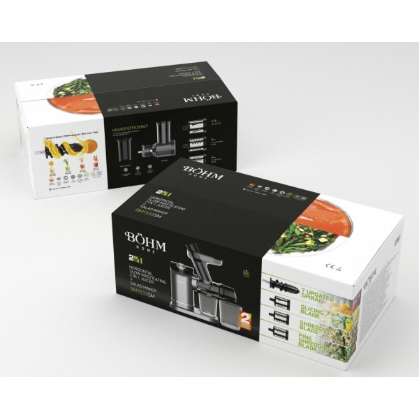 Storcator de fructe si legume cu presare la rece si razatoare multifunctionala, 150 W,Material Fara BPA, BÖHM BM1533SM