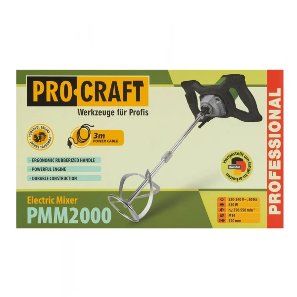 Mixer electric Procraft PMM2000, 850 W, 350-950 RPM, paletă Ø120 mm, reglaj turație pentru mortar și adezivi