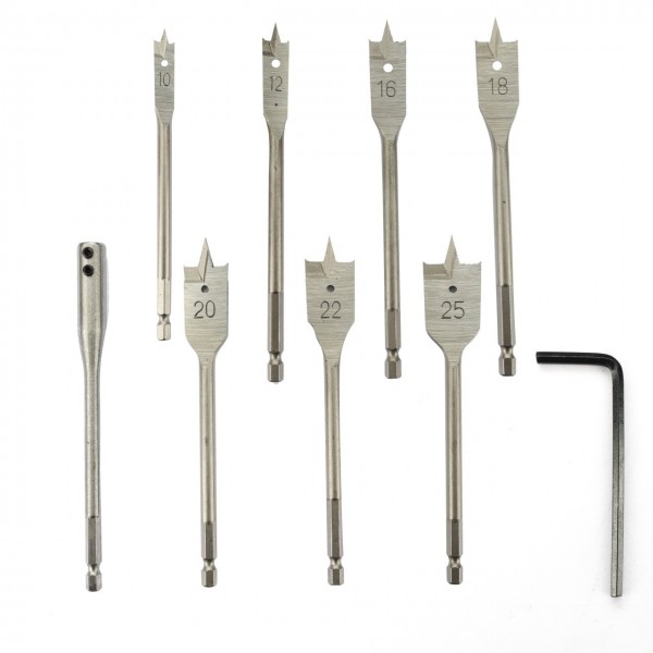Set burghie plate pentru lemn 9 buc 10-25mm ROTOR RBP9 Set burghie plate pentru lemn 9 buc 10-25mm ROTOR RBP9