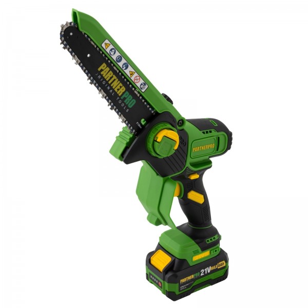 Mini Fierastrau cu Lant si Acumulator PPBS-84 PARTNERPRO, Brushless, 21V / 4Ah, Indicator sarcina