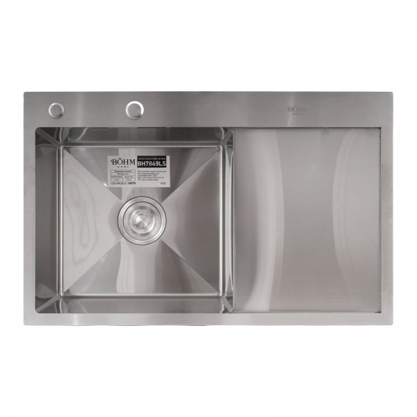 Chiuvetă de bucătărie din inox alimentar SUS304 – BÖHM BH7849LS SATIN 780 × 490 × 215 mm