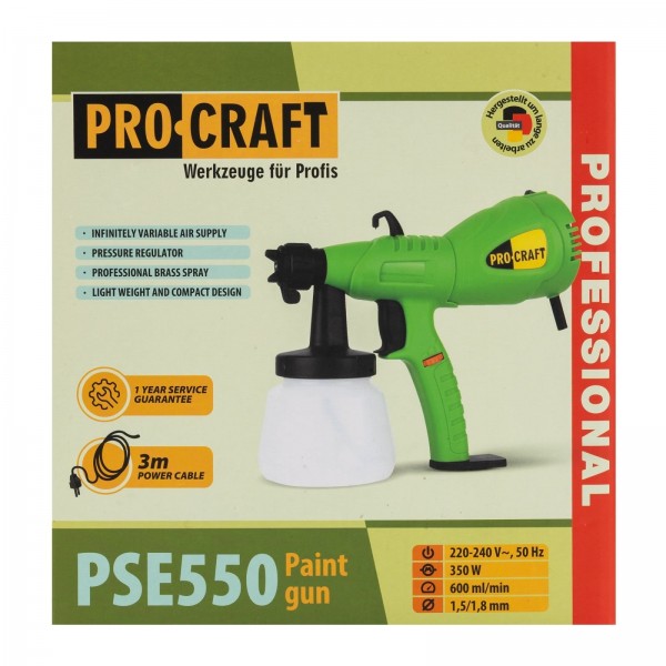 Pistol de vopsit electric Procraft PSE550, 550W , 30000 rotatii, 1.5/1.8mm, 640 ml/min