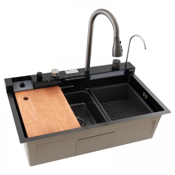 MH7546-SET-06 Chiuveta multifunctionala din inox nano black, honeycomb, seria Decor MIXXUS