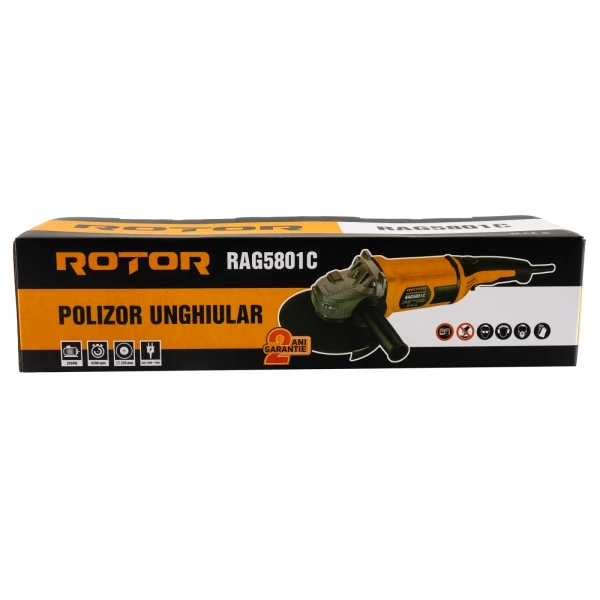 Polizor Unghiular ROTOR RAG5801C 2050W, Disc 230 mm, 6500 RPM, Motor cu Perii, Flex Profesional pentru Tăiere și Șlefuire Metal, Beton și Piatră