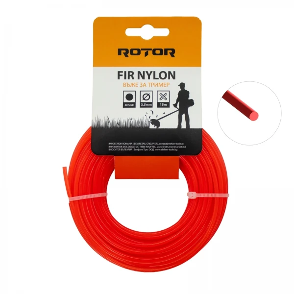 Fir nylon profil rotund 3,5 mm x 15 m pentru motocoasă ROTOR Fir nylon profil rotund 3,5 mm x 15 m pentru motocoasă ROTOR