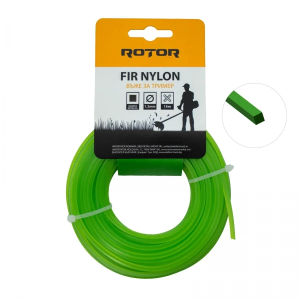 Fir nylon profil pătrat 1,3 mm x 15 m pentru motocoasă ROTOR