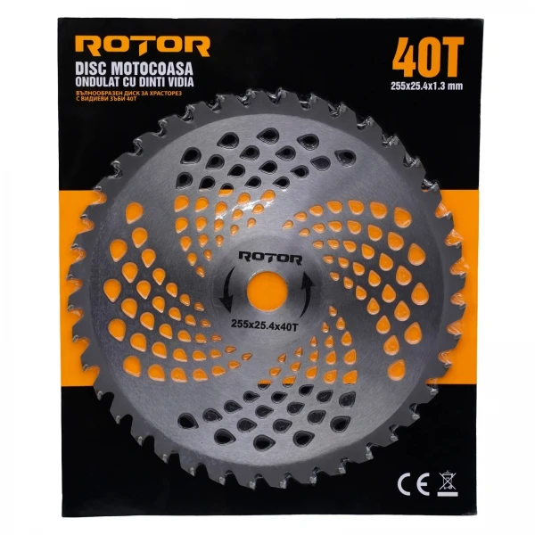 Disc motocoasă 40T ondulat cu Vidia 255x25,4x1,3 mm ROTOR