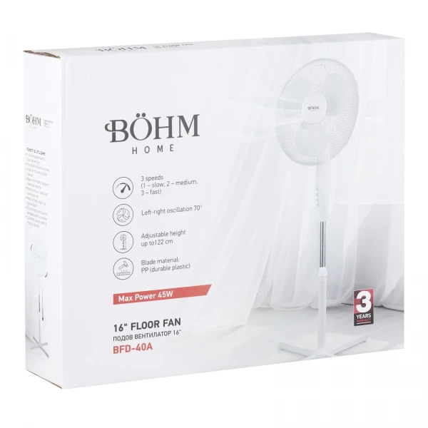 Ventilator de podea 16" BÖHM BFD-40A, 45W, 3 trepte de viteză