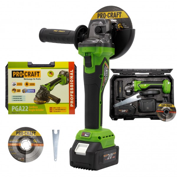 Polizor unghiular pe acumulator PROCRAFT PGA22 1 × acumulator 20V / 4Ah, Brushless