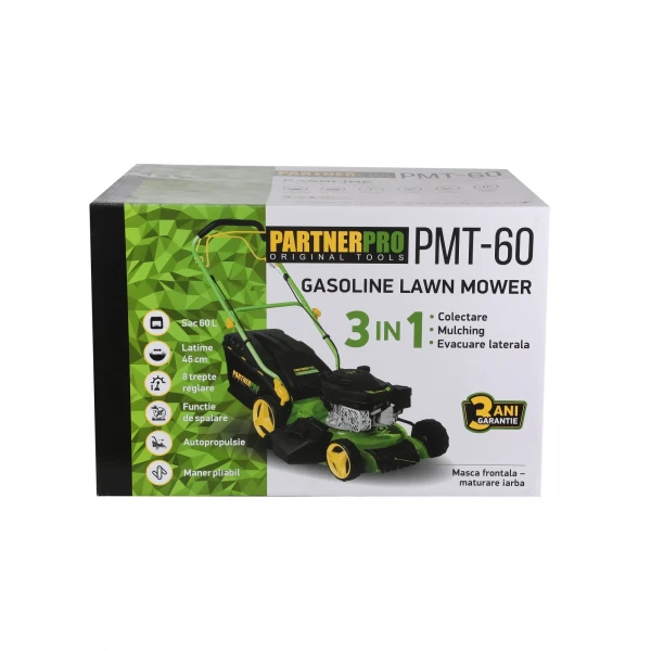 Mașină de tuns iarba pe benzină PARTNERPRO PMT-60, 60 Litri, motor 4 Timpi , 3 CP