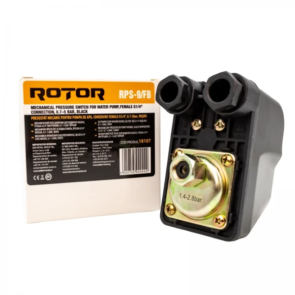 Presostat mecanic pentru pompă de apă ROTOR RPS-9/FB , filet interior: G1/4", 0.7–5 bar