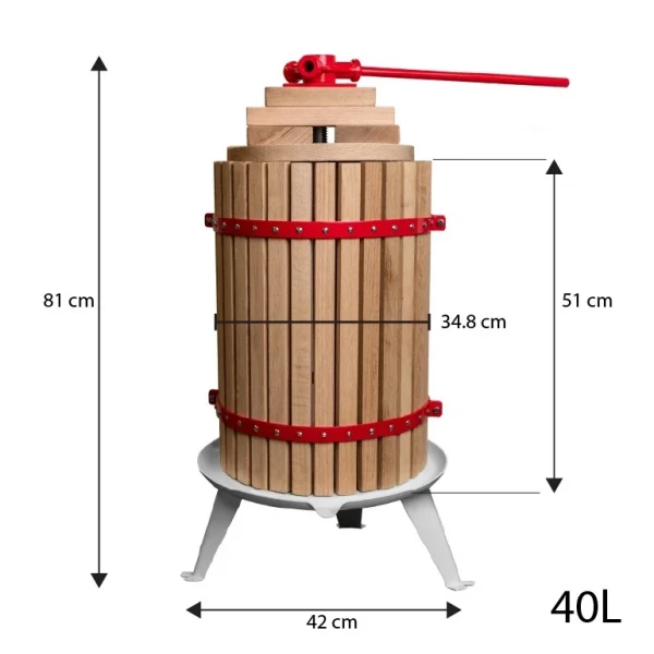 Presa manuala pentru fructe ROTOR FP-40, 40 L, cuva Ø34,8 cm, lemn masiv de stejar, fonta si otel