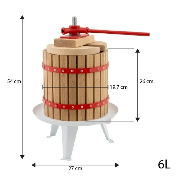 Presa manuala pentru fructe ROTOR FP-6, 6 L, cuva Ø19,7 cm, lemn masiv de stejar, fonta si otel
