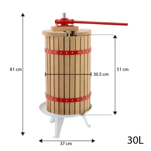 Presa manuala pentru fructe ROTOR FP-30, 30 L, cuva Ø30,5 cm, lemn masiv de stejar, fonta si otel