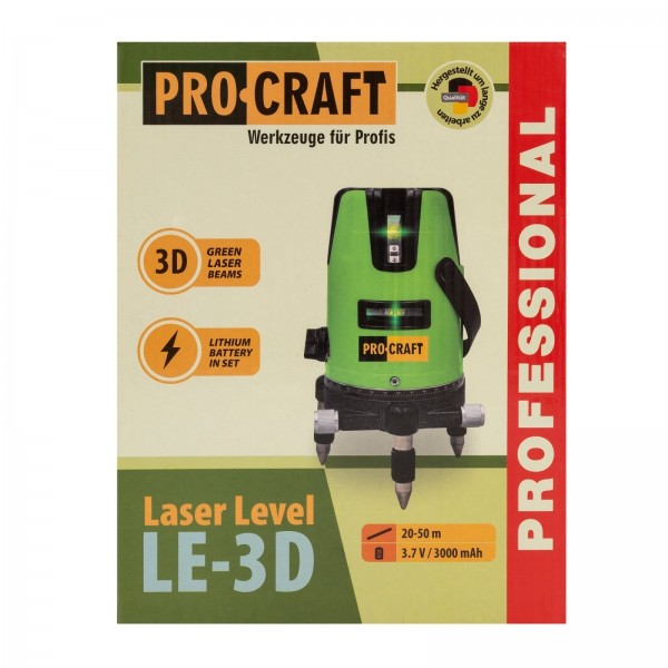 Nivela laser PROCRAFT LE-3D, 15 m, 3 linii, nivelare automata, clasa 2
