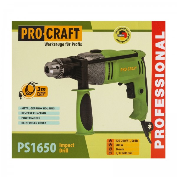 Bormasina electrica , 1650 W , 1200 Rpm , mandrina metalica 16 mm , Procraft Ps 1650