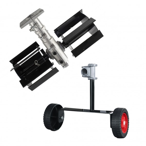 * Promo * Freza pamant motocoasa 28mm, 9T, 13 cm + Suport, cadru cu roti pentru motocoasa