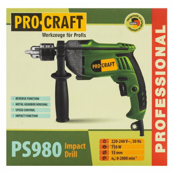Bormasina electrica cu percutie , 980 W , 2800 Rpm , mandrina 13 mm , ProCraft PS980
