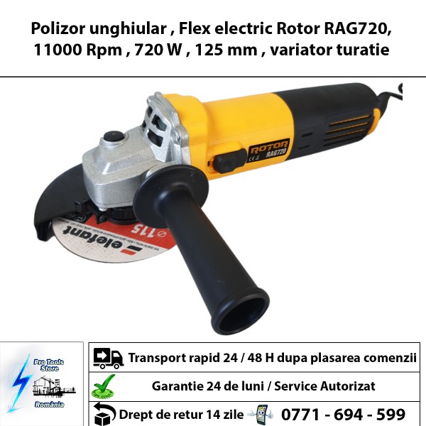 Polizor unghiular , Flex electric Rotor RAG720, 11000 Rpm , 720 W , 125 mm , variator turatie