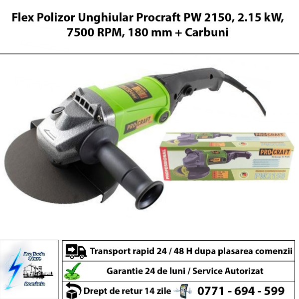 Flex Polizor Unghiular Procraft PW 2150, 2.15 kW, 7500 RPM, 180 mm + Carbuni