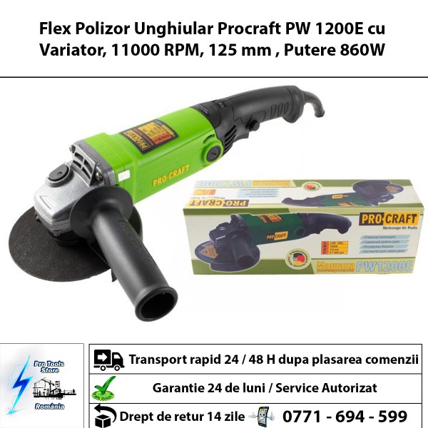 Flex Polizor Unghiular Procraft PW 1200E cu Variator, 11000 RPM, 125 mm , Putere 860W