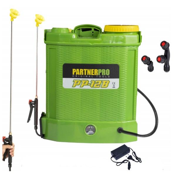 Pompa de stropit cu acumulator 12 Litri, PARTNERPRO ,12 V 8 Ah , 460 m2 , tija telescopica , accesorii incluse