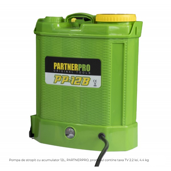 Pompa de stropit cu acumulator 12 Litri, PARTNERPRO ,12 V 8 Ah , 460 m2 , tija telescopica , accesorii incluse